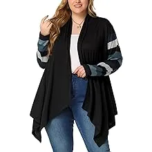 Agnes Orinda Women's Plus Size Cardigan Duster Open Front Long Sleeve Lightweight Stripe Splicing Long Cardigans