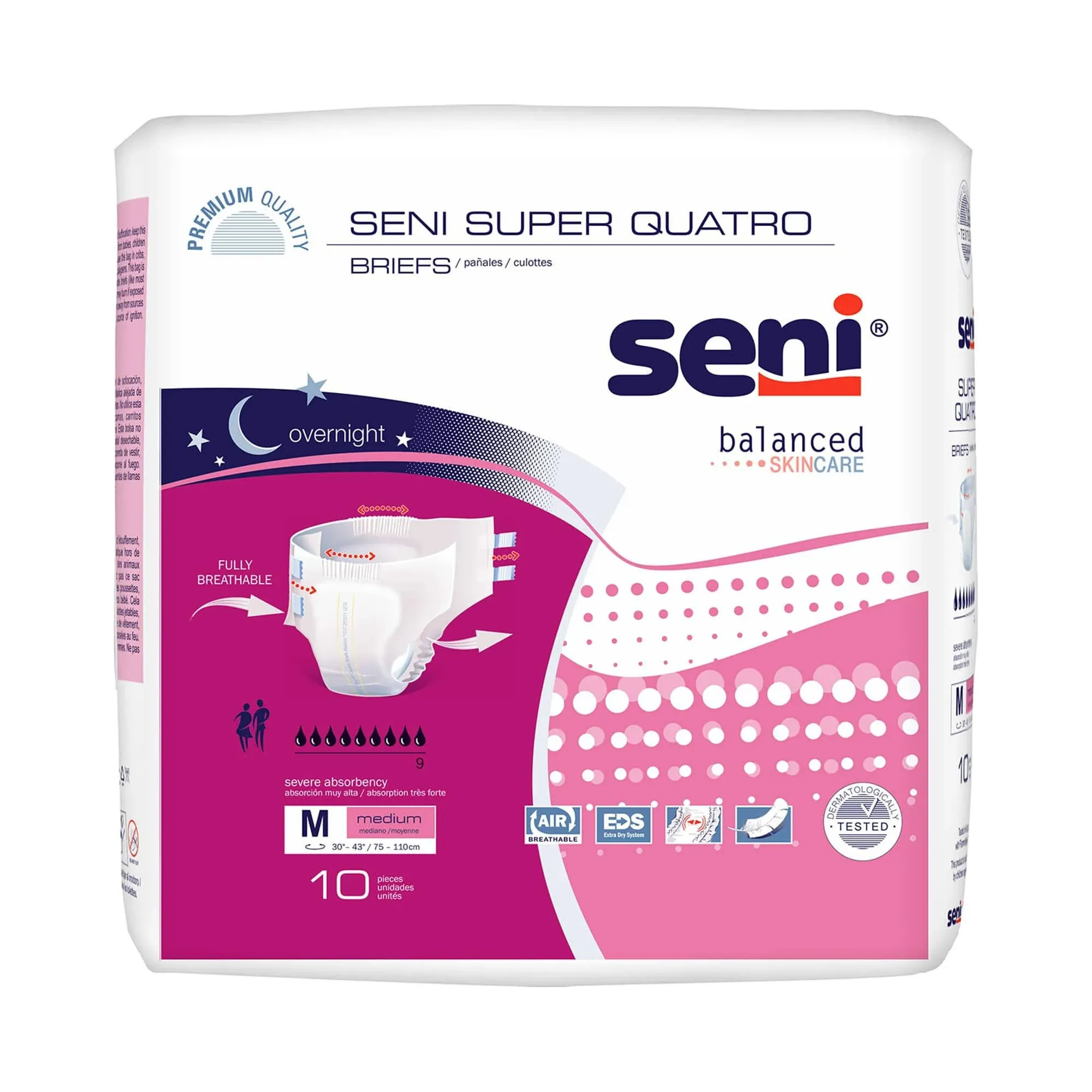 Seni Super Quatro Adult Incontinence Brief M Heavy Absorbency Breathable/Overnight, S-ME10-BQ1, Severe, 40 Ct