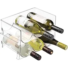 mDesign Stackable Plastic 3 Bottle Refrigerator Wine Rack - Kitchen Storage Organizer for Champagne, Wine or Water Bottles - Stacking Wine Organizer for Fridge - Ligne Collection - 2 Pack - Clear