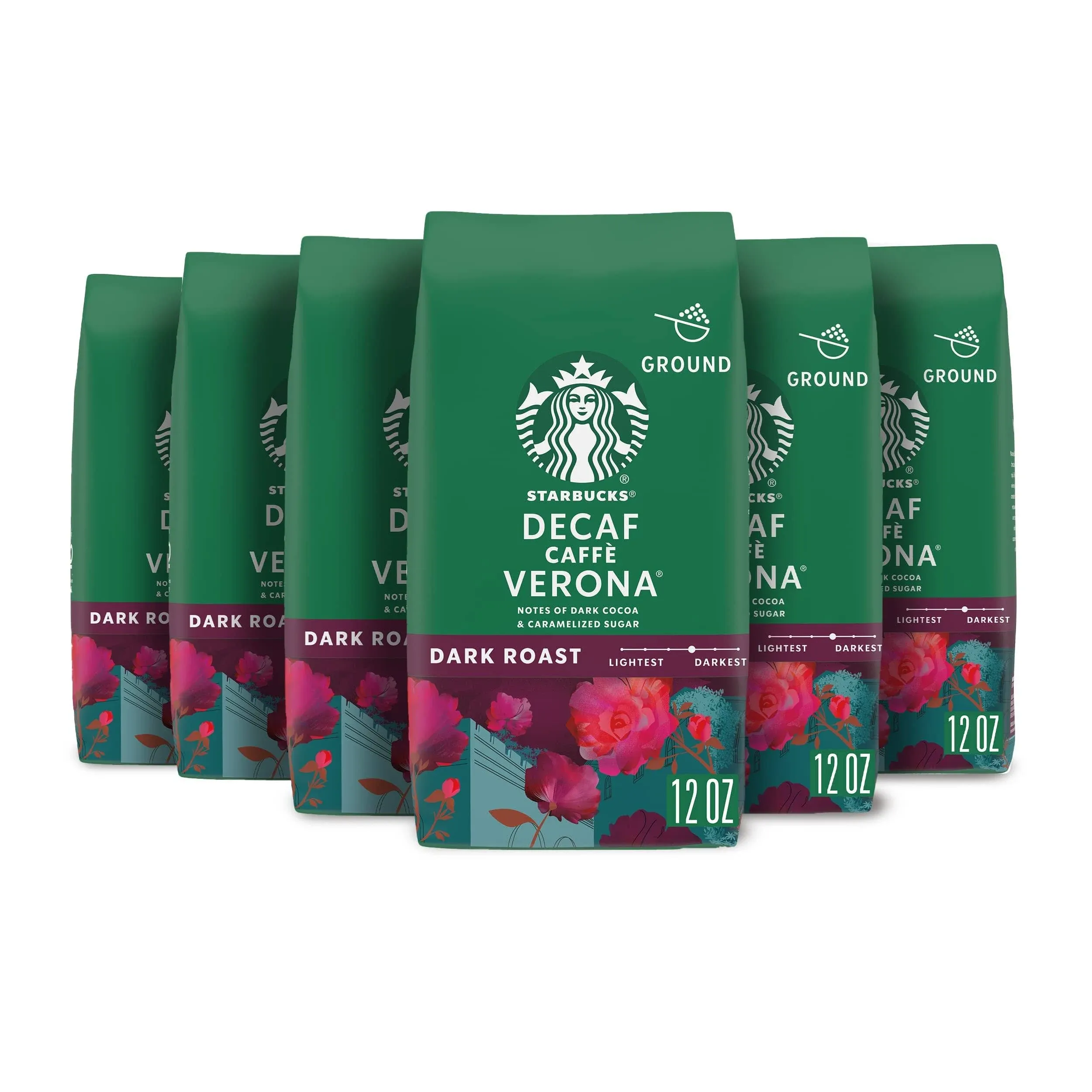 Starbucks Ground Coffee, Dark Roast Coffee, Decaf Caffè Verona, 100% Arabica, 6 Bags (12 oz Each)