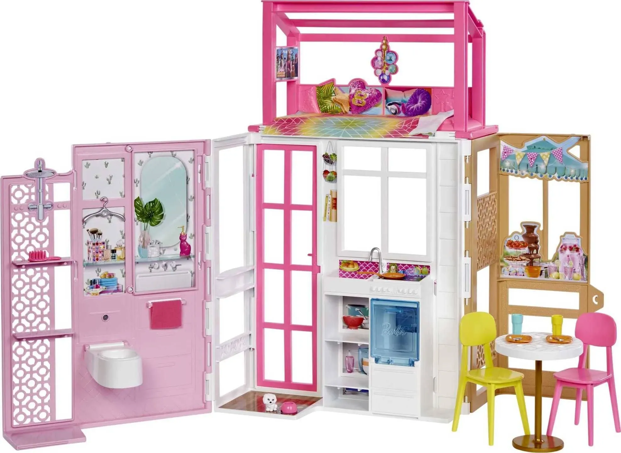 Barbie Doll House with Furniture & Accessories Including Pet Puppy, 4 Play Areas ...