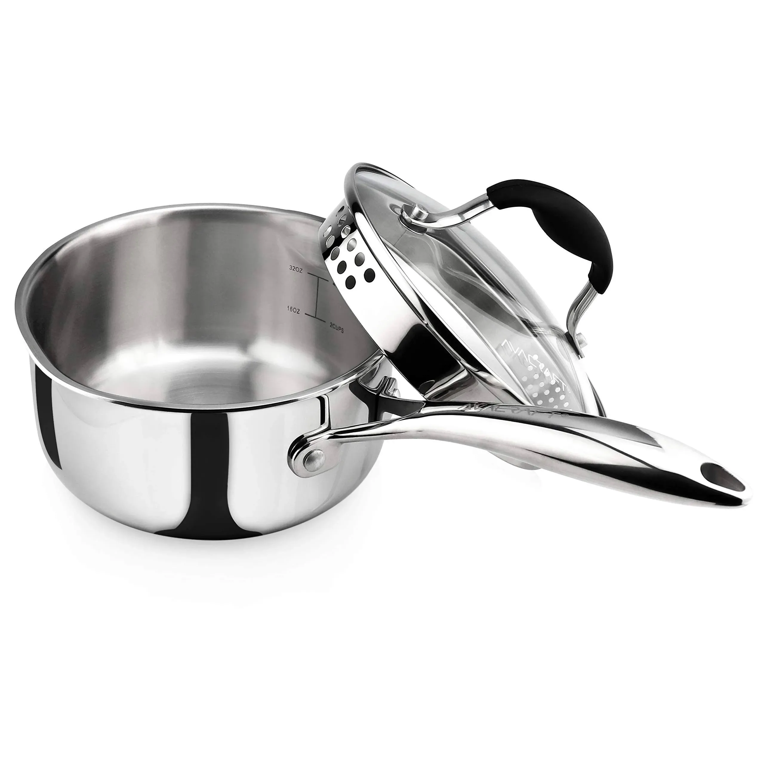 AVACRAFT Stainless Steel Saucepan with Glass Strainer Lid