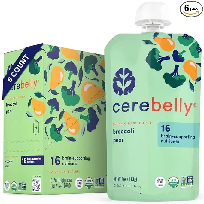 Cerebelly, 有機嬰幼兒果泥，西蘭花梨，6 袋，每袋 4 盎司（113 克）