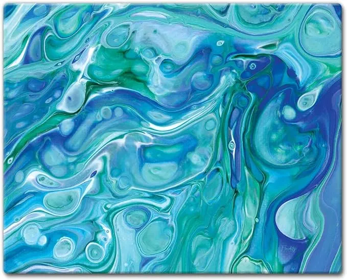 CounterArt "Ocean Vibe" Blue 3mm Heat Tolerant Glass Cutting Board 15" by 12"