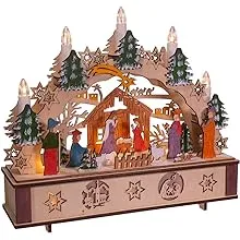 Battery-Operated Light-Up Wooden Nativity Scene with Candles Advent Calendar