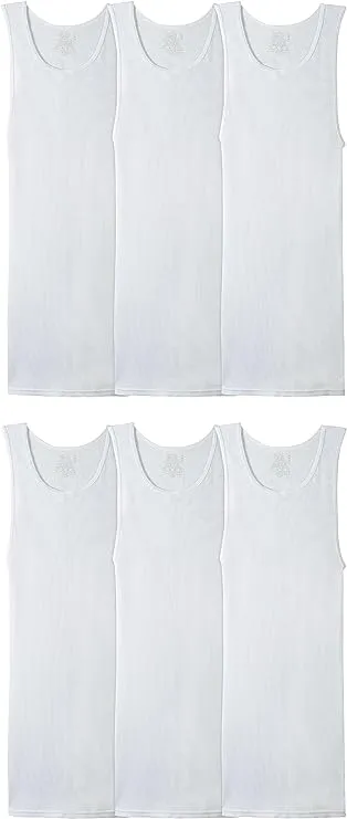 Fruit of the Loom Men's White Tank A-Shirts, 6 Pack, Sizes S-3XL