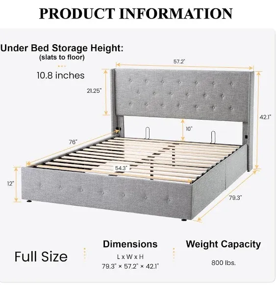 SHA CERLIN Queen Size Lift Up Platform Bed Frame with Upholstered Button Tufted Headboard, Wingback and Under-bed Storage, Beige