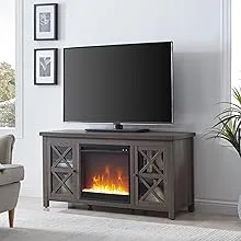 Hudson & Canal Colton 55" TV Stand with Crystal Fireplace,Brown