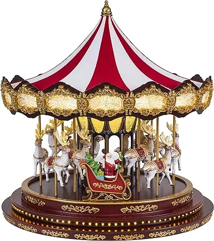 Mr. Christmas Deluxe Carousel Musical Animated Indoor Christmas Decoration, 15 Inch, Brown