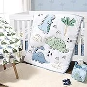 The Peanutshell Blue Dino 5-Piece Baby Crib Bedding Set with Quilt and Blanket