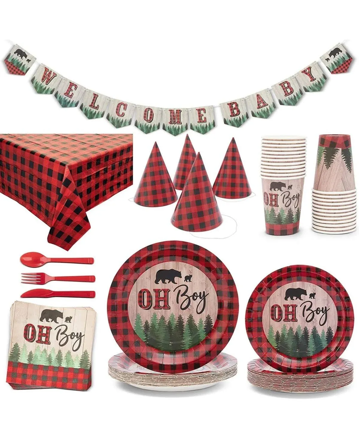 194 Pc Lumberjack Baby Shower Decorations For Boy Buffalo Plaid Party Supplies