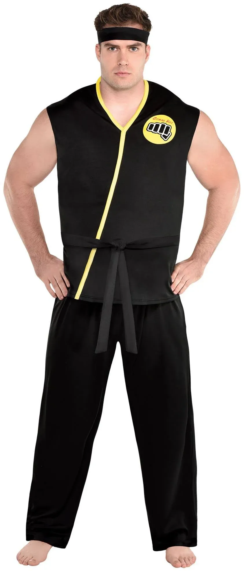 Party City Cobra Kai Halloween Costume for Adults, Standard Size, with Top, Pants, Headband and Belt Multicolor