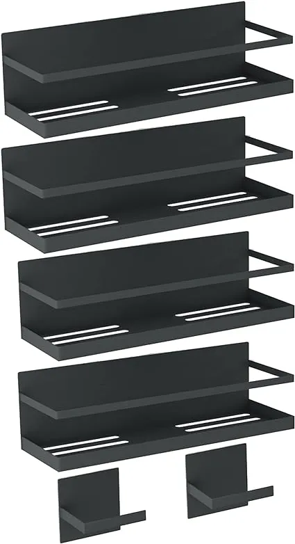 Spice Rack Magnetic Spice Rack for Refrigerator Magnetic Shelves for Fridge With Magnetic Paper Towel Holder 4 Pack Black