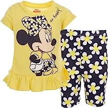 Disney Minnie Mouse Infant Baby Girls T-Shirt and Bike Shorts Outfit Set Floral Lemon Drop 12 Months