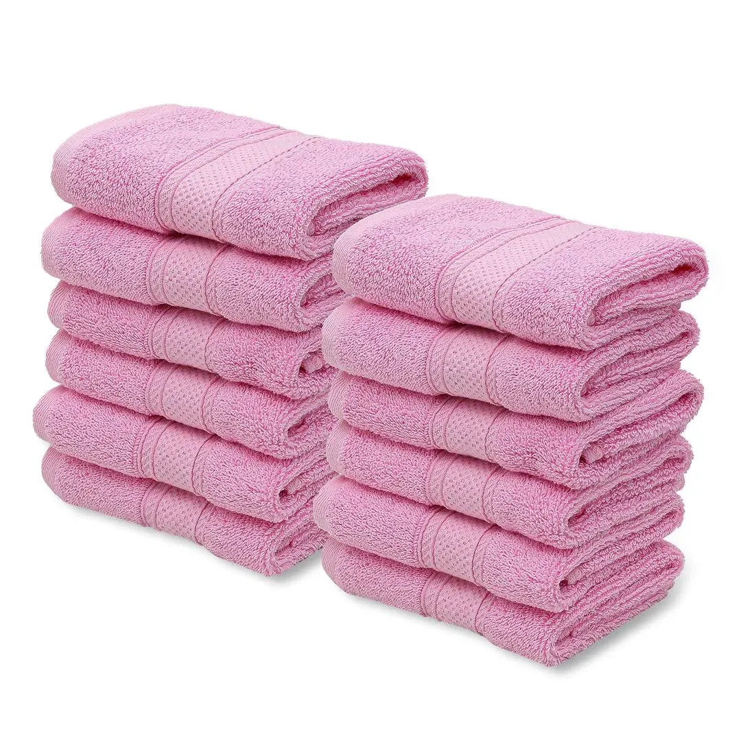 MoNiBloom 12-Piece 100% Cotton Face Wash Cloth Set for Bathroom Home Hotel Spa Gym Yoga Shower Highly Absorbent Ultra Soft Quick-Dry (Light Pink)