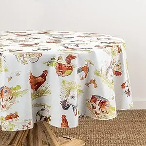 Elrene Home Fashions Vintage Rooster Farm Water- and Stain-Resistant Vinyl Tablecloth with Flannel Backing, 60"x102" Rectangle