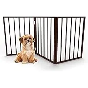 3-Panel Indoor Foldable Dog Fence for Stairs, Hallways, or Doorways - 54x24-Inch Wood Freestanding Dog Gates by PETMAKER (Brown)