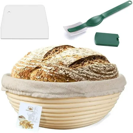 10 inch Round Banneton Bread Proofing Basket Set of 2PCS Bread Dough Proofing Rising Rattan Basket & Liner for Baking Bread Making