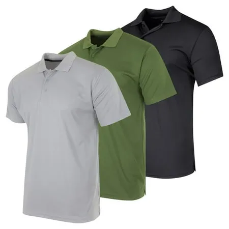 Real Essentials 3 Pack: Men's Quick-Dry Short Sleeve Athletic Performance Polo Shirt (Available in Big & Tall)