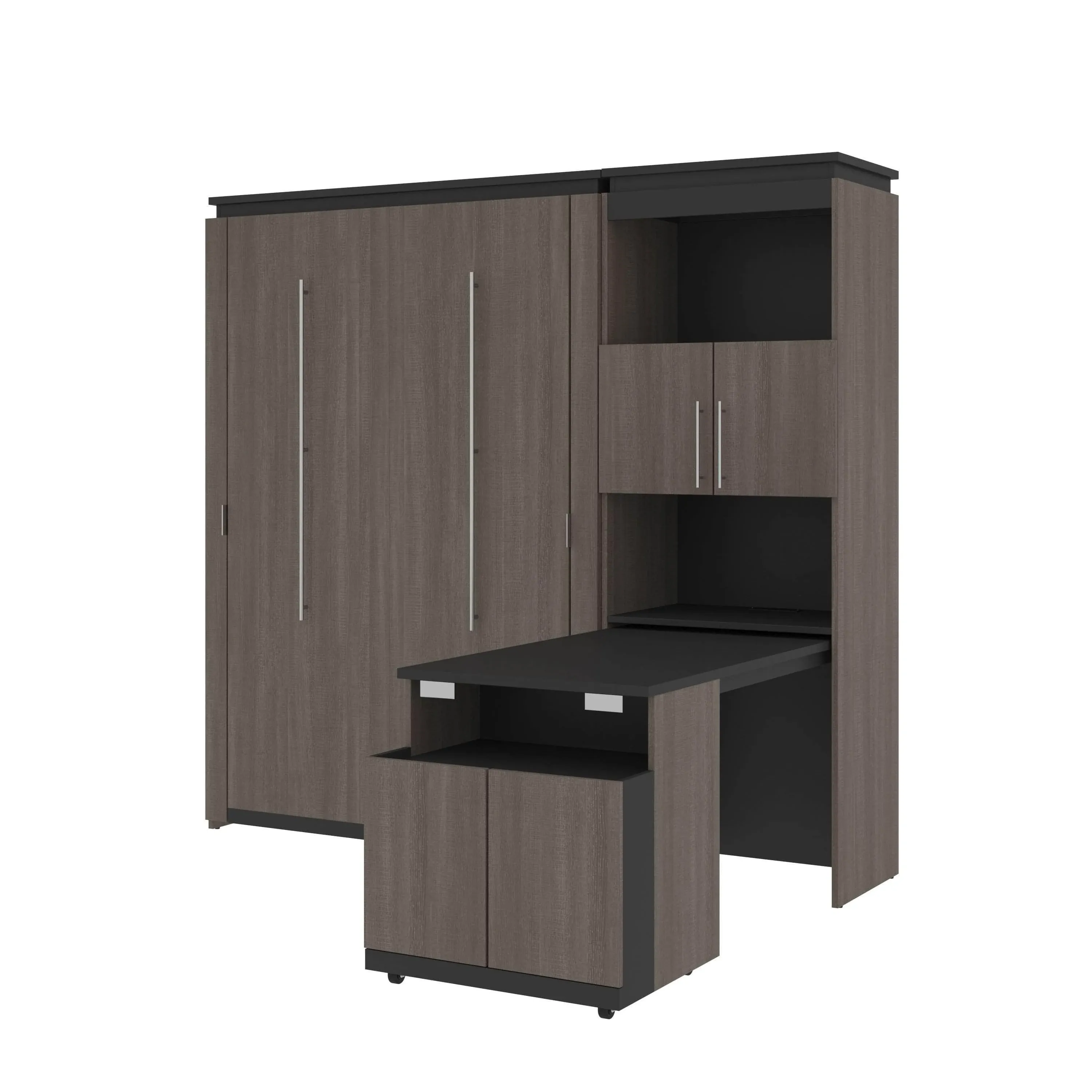 Bestar Orion Full Murphy Bed And Shelving Unit With Fold-Out Desk (89W) In...