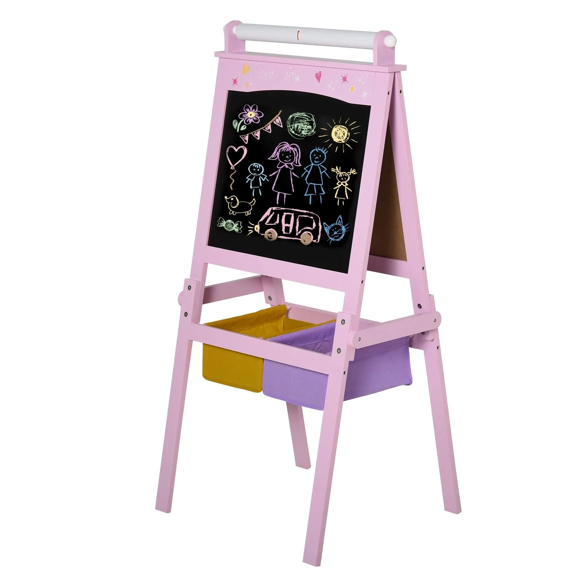 Qaba Art Easel for Kids with Paper Roll, 3 in 1 Toddler Painting Easel with Blackboard, Whiteboard, Storage Baskets, Green