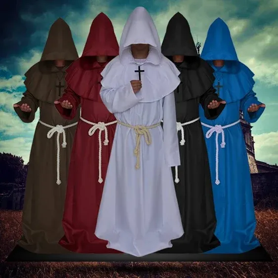 Medieval Priest Monk Robe Hooded Halloween Cosplay Costume Cloak for Wizard ...