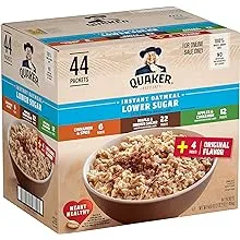 Quaker Instant Oatmeal Lower Sugar, 4 Flavor Variety Pack 44 Count (Pack of 1)