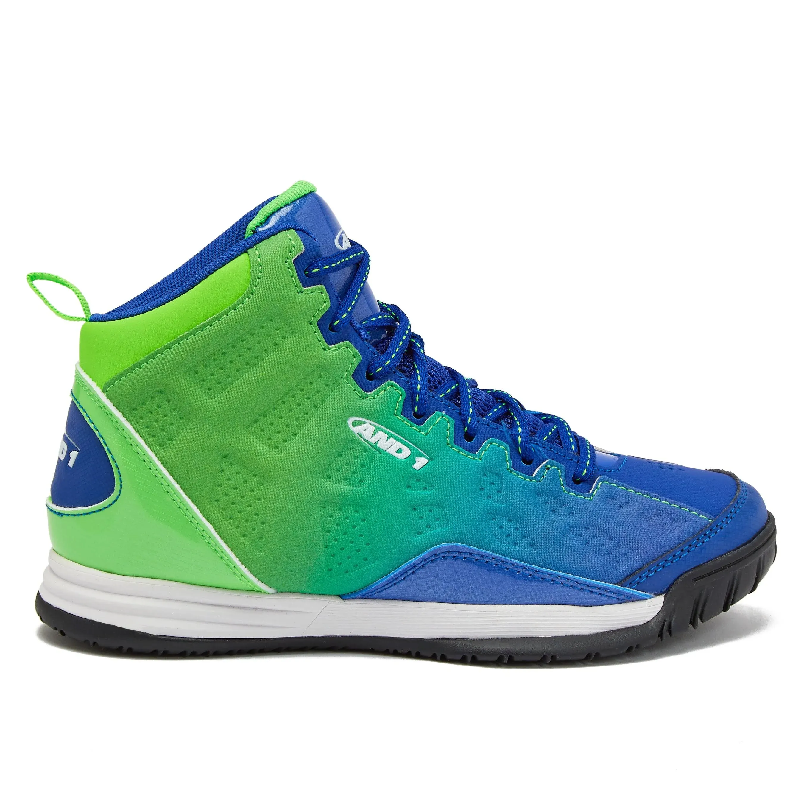 Show Out And1 Girls & Boys Basketball Shoes | Kids Basketball Shoes Medium Blue/Light Green/White / 3 / Medium