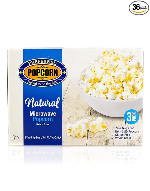 Natural Microwave Popcorn, 36 Pack, Non-GMO 100% Whole Grain Gluten Free