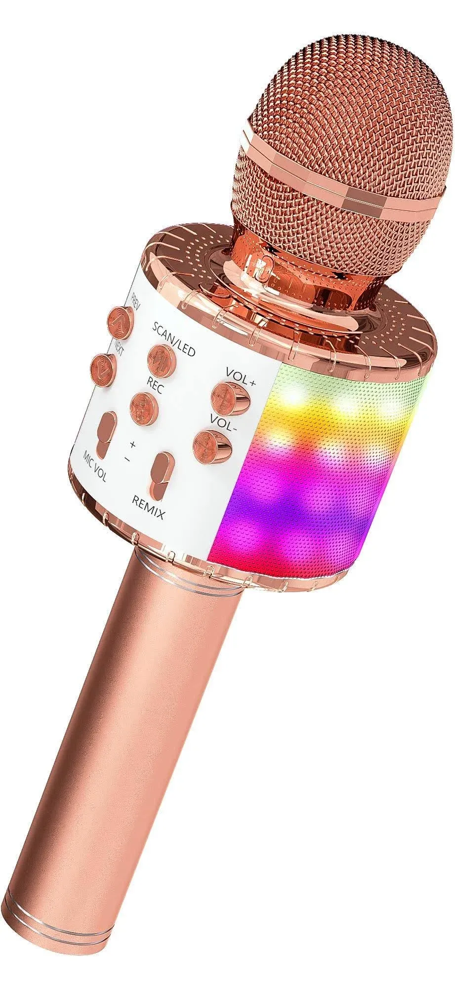 OVELLIC Karaoke Microphone for Kids, Wireless Bluetooth Karaoke Microphone with LED Lights, Portable Handheld Mic Speaker Machine, Great Gifts Toys