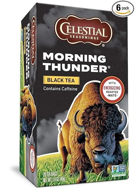 Celestial Seasonings Black Tea, Morning Thunder, 20 Count, Pack of 6 (Packaging May Vary)Celestial Seasonings Black Tea, Morning Thunder, 20 Count,…