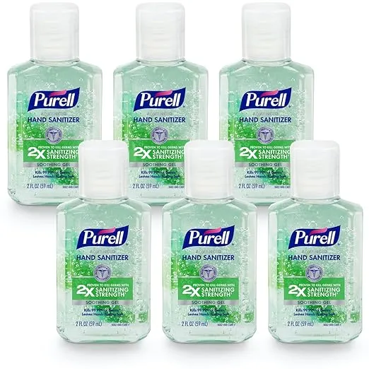 Purell Advanced Hand Sanitizer Soothing Gel, Fresh Scent, 2 fl oz Travel Size Flip-Cap Bottle (Pack of 6), 3156-04-ec