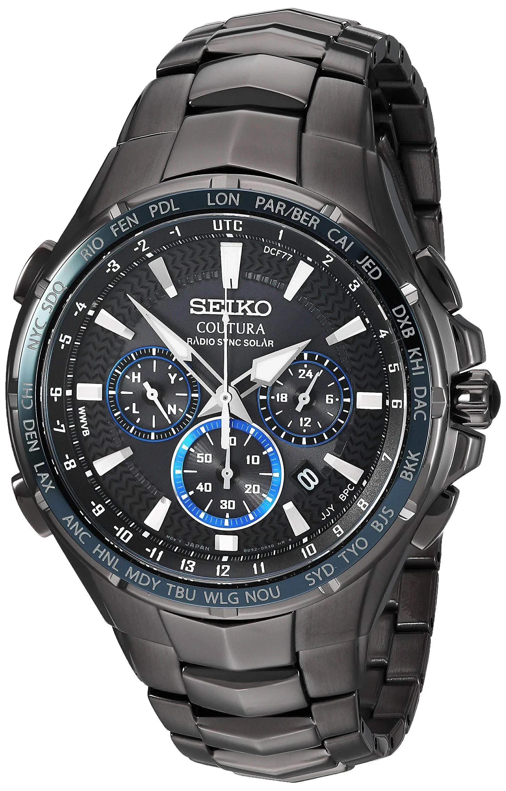 Seiko SSG021 Coutura Radio Sync Solar Black Stainless Steel Men's Chronograph Watch