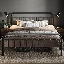 Classic Metal Platform Bed Frame Mattress Foundation with Victorian Style Iron-Art Headboard, Footboard, Under Bed Storage, FULL