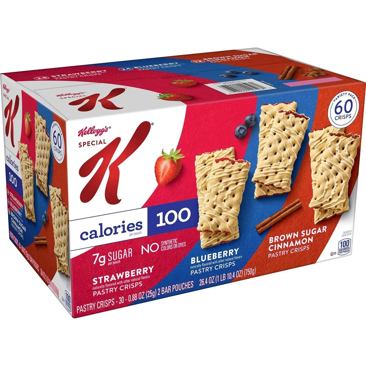 Special K Pastry Crisps, (36) Strawberry; (24) Blueberry, 0.88 oz, 2/Pouch, 30 Pouches/Carton