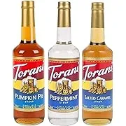 Torani Fall & Winter 3 Pack Syrup, Pumpkin Pie, Peppermint, Salted Caramel