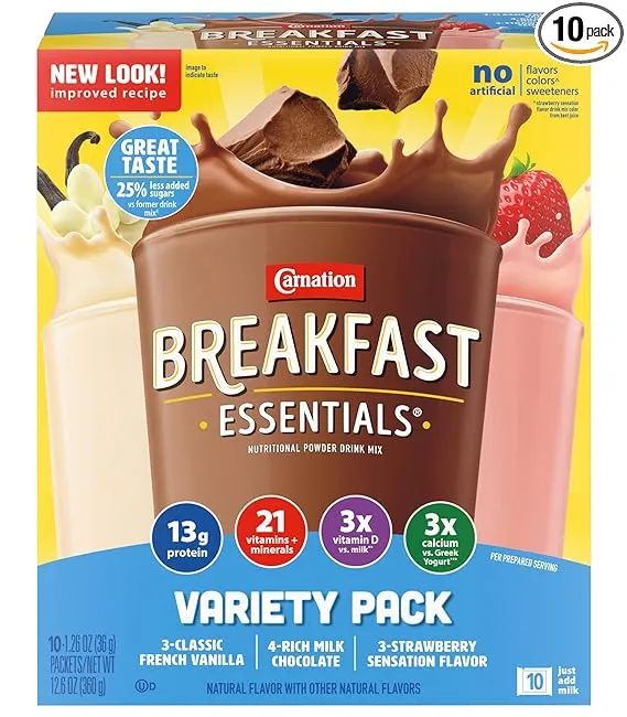 Carnation Breakfast Essentials Drink Mix, Nutritional Powder, Variety Pack - 10 pack, 1.26 oz packets