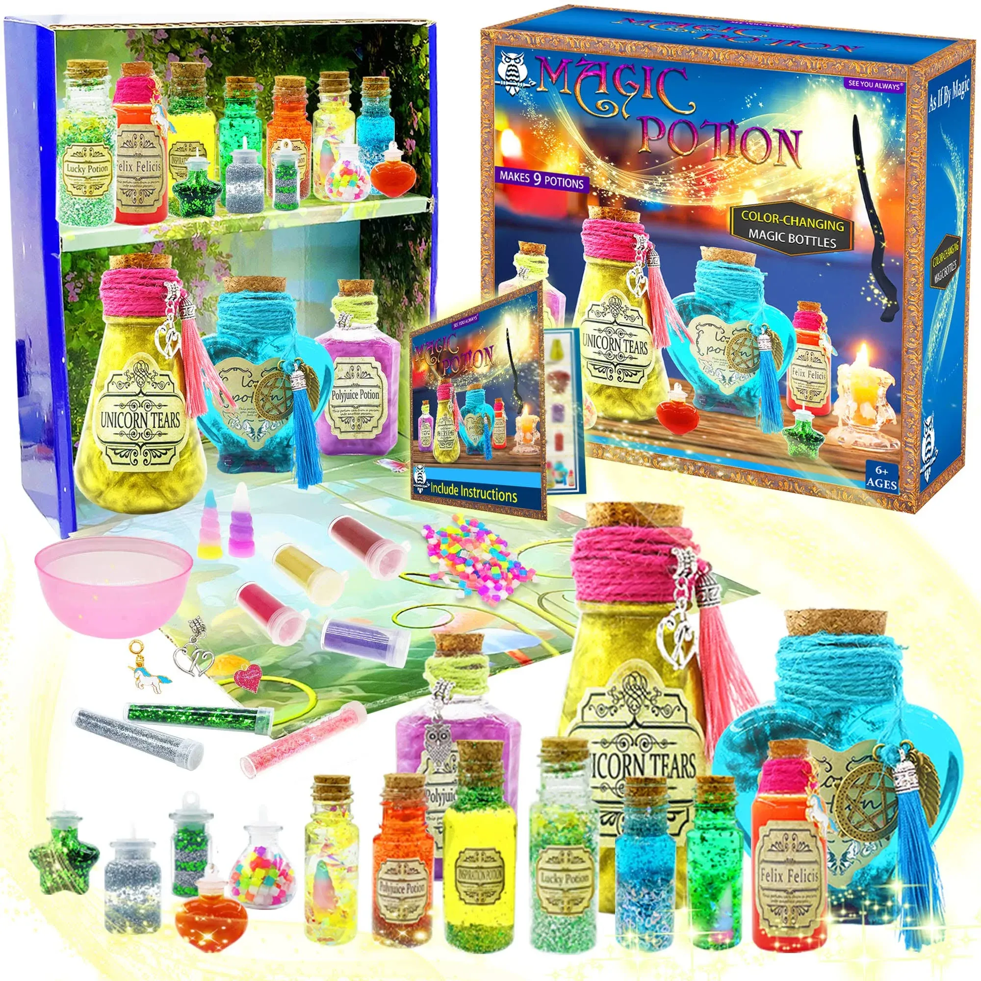 See You Always Magic Fairy Polyjuice Potion Kits for Kids - DIY 15 Larger Bottles Witches' Magical Color Changing Potions Art Craft Kit, Halloween