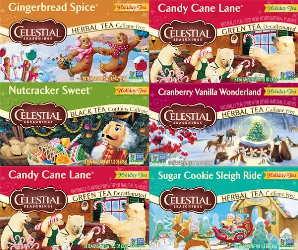 Celestial Seasonings Holiday Tea, Variety Pack, 18 Count (Pack of 6)