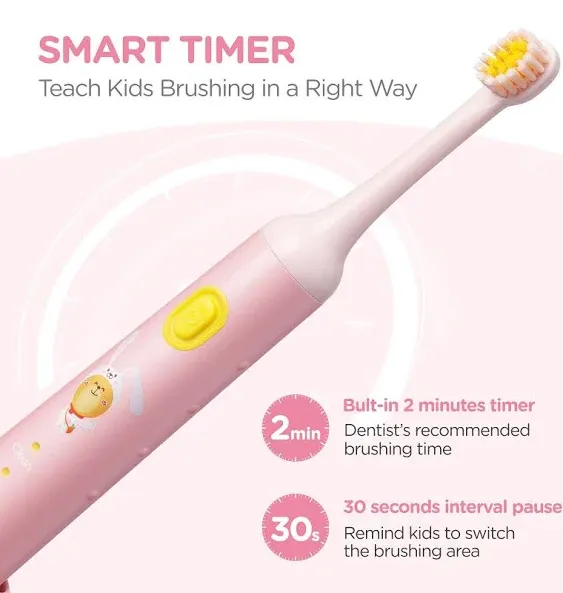 SEJOY Electric Toothbrush for Kids Sonic Smart Rechargeable Toothbrushes 2 Brush