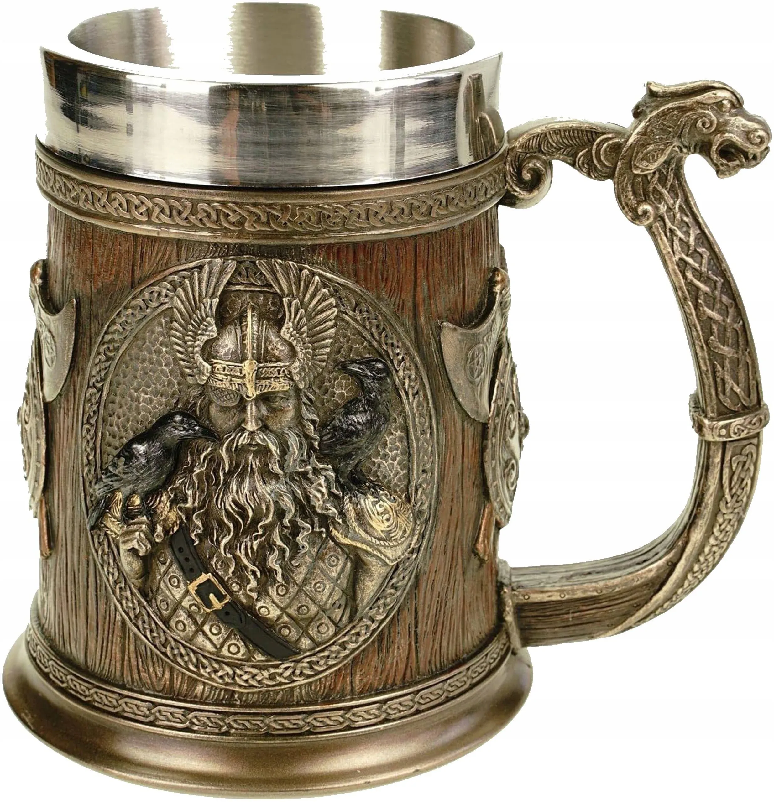 Unicorn Studio Veronese Design 5 7/8 Inch Viking Norse Gods Thor Odin Long Boat Beer Stein Cold Cast Resin Bronze Finish Statue Home Decor