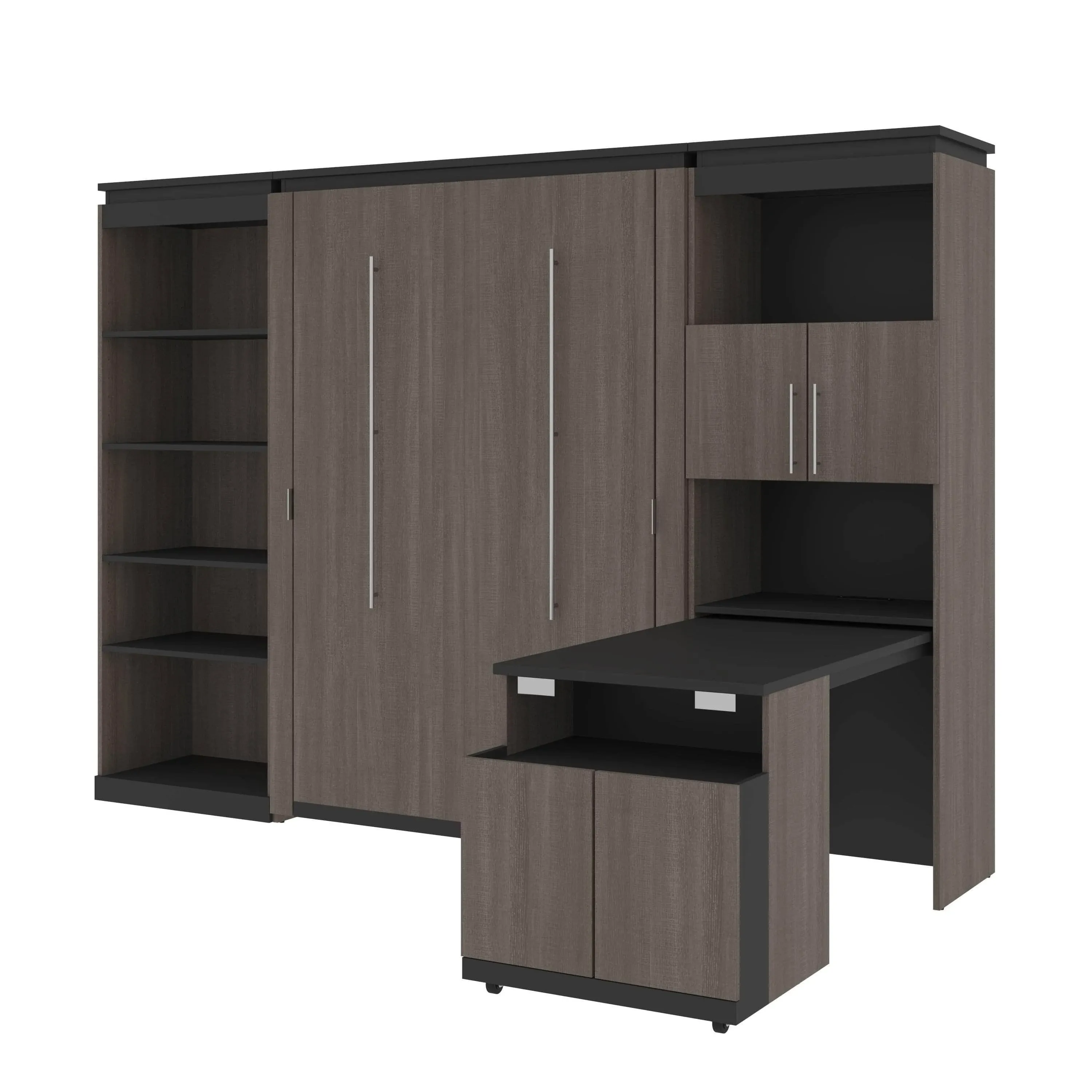 Orion Full Murphy Bed with Shelves and Storage Cabinet with Fold-Out Desk (120W) | Bestar