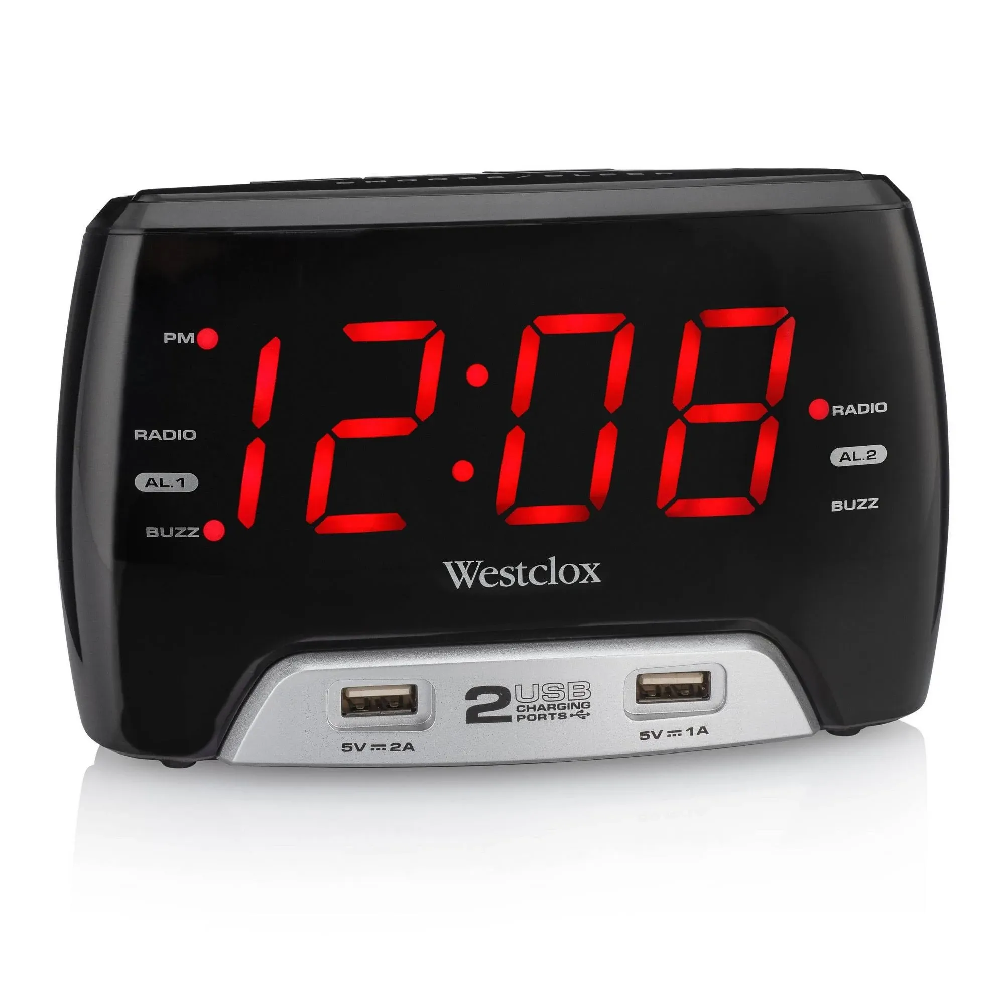 Large 1.4” Red LED Digital FM Clock Radio 2 USB Charging Port with Fast Charge