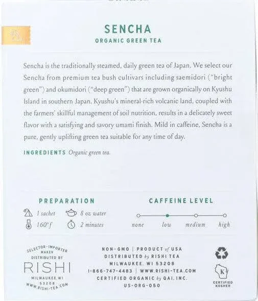 Rishi Organic Green Tea - Sencha - Case of 6 - 15 Bags