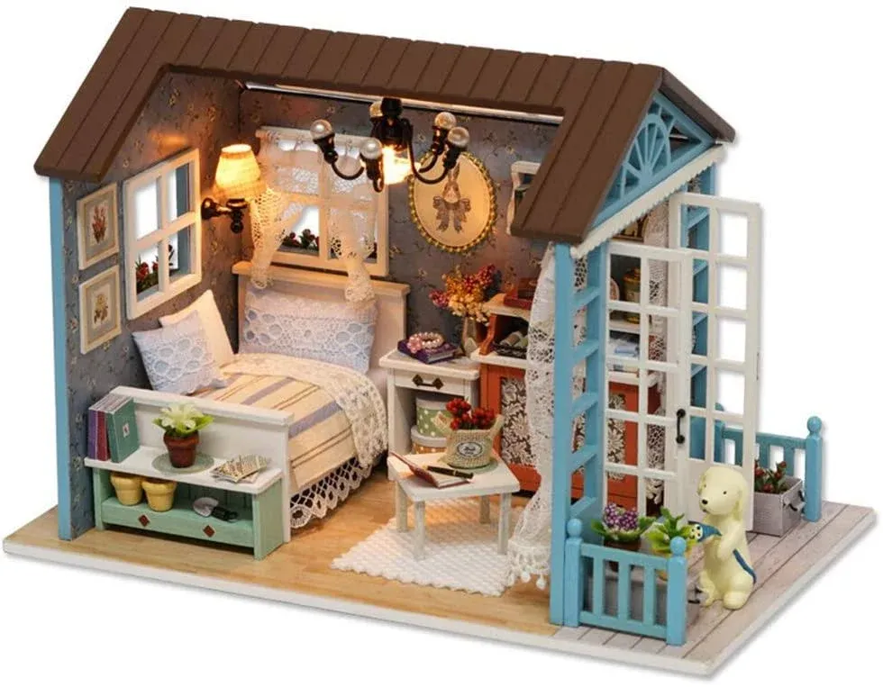 TuKIIE DIY Miniature Dollhouse Kit 1:24 Scale Wooden Mini Doll House Accessories ...