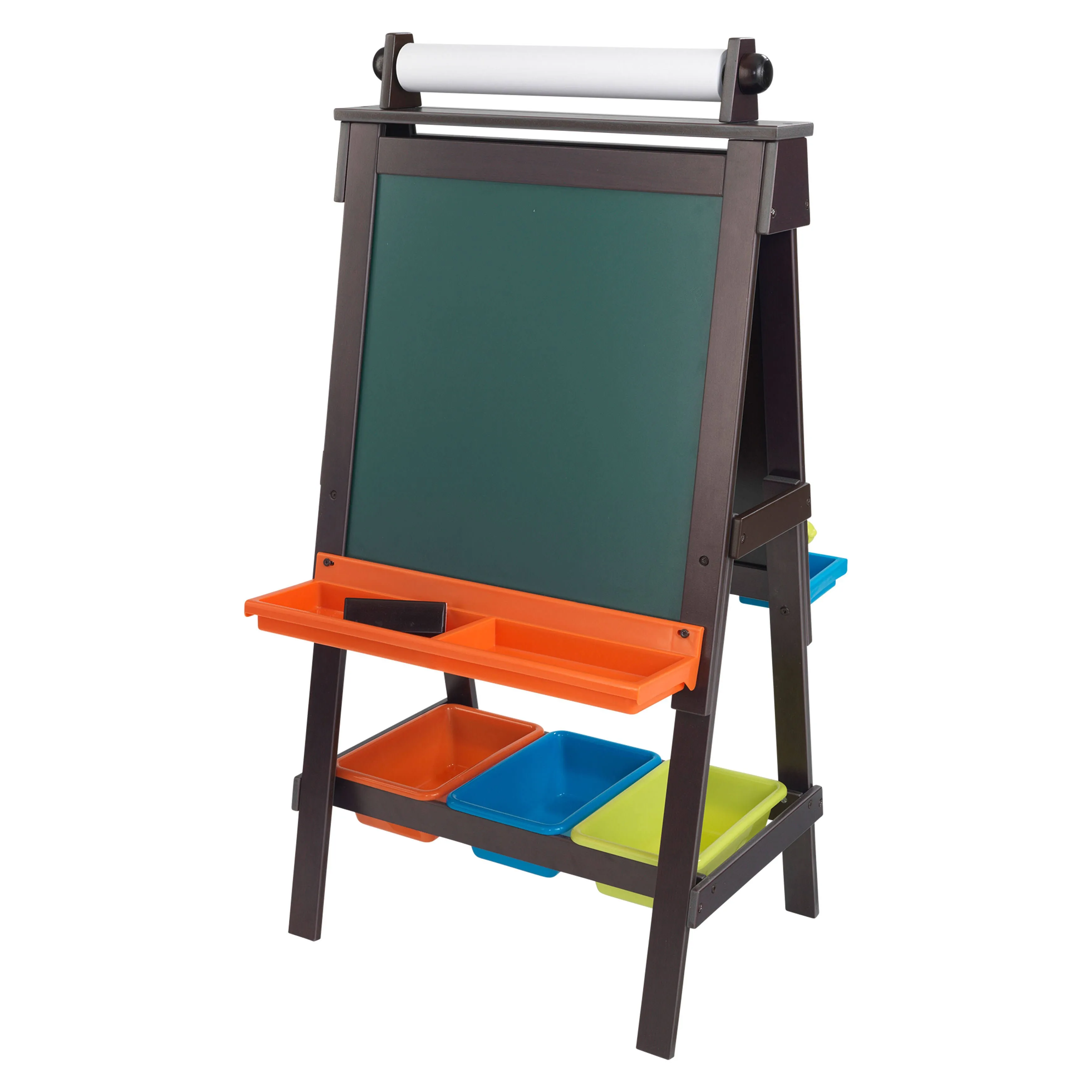 KidKraft Wooden Storage Easel with Dry Erase and Chalkboard Surfaces, Children's Art Furniture - Espresso