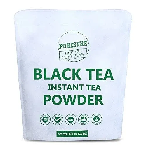 Purisure Instant Black Tea Powder, 125g, Pure Formula, Quick Dissolve for Hot/Cold Tea, Unsweetened Instant Tea Powder for Beverages, Baking, Energy & Health Boost, No Additives, Non-GMO, 125 Servings