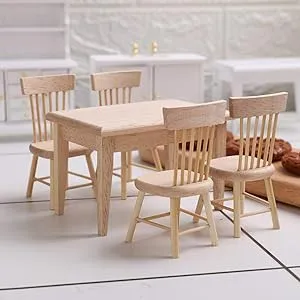 Z Mayabbo Wooden Dollhouse Furniture of Table & Chair Miniature Dollhouse Accessories of Dining Room Accessory - 1/12 Scale