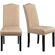 Yaheetech Set of 2 Classic Dining Chair Fabric Upholstered Kitchen Chair with Nailhead Trim Solid Wood Legs Blue