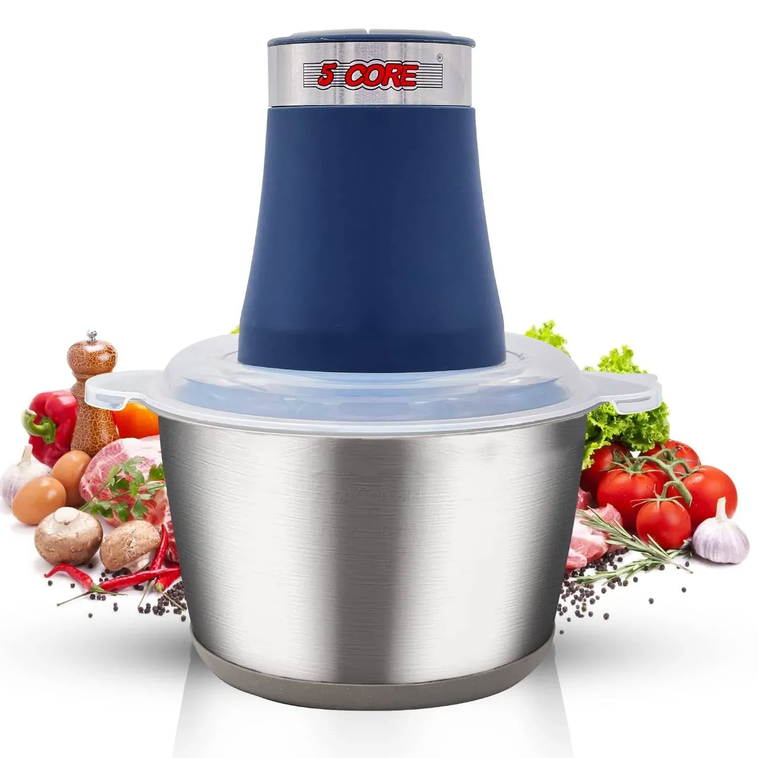 5 Core Food Processor 300W Motor, Electric Chopper Heavy Duty Meat Grinder 12 Cup 4 Titanium Blades, 2L Stainless Steel Bowl With 2 Speed for.